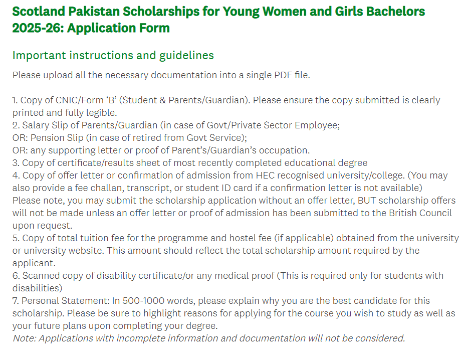 Scotland Pakistan Scholarships     Bachelor’s Scholarships
